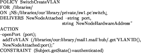 \begin{table}\centering\begin{minipage}{\textwidth}
\small\begin{verbatim}POLI...
...TRAINT (Subject.getState()=authenticated)\end{verbatim}\end{minipage}\end{table}